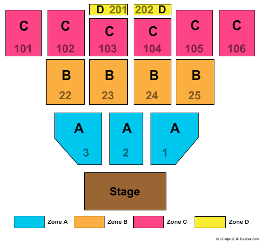 Event Center at Turning Stone Resort & Casino End Stage Zone Seating Chart